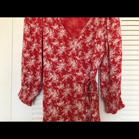 American Eagle Outfitters Red, Floral, Wrap Dress - Picture 4 of 7